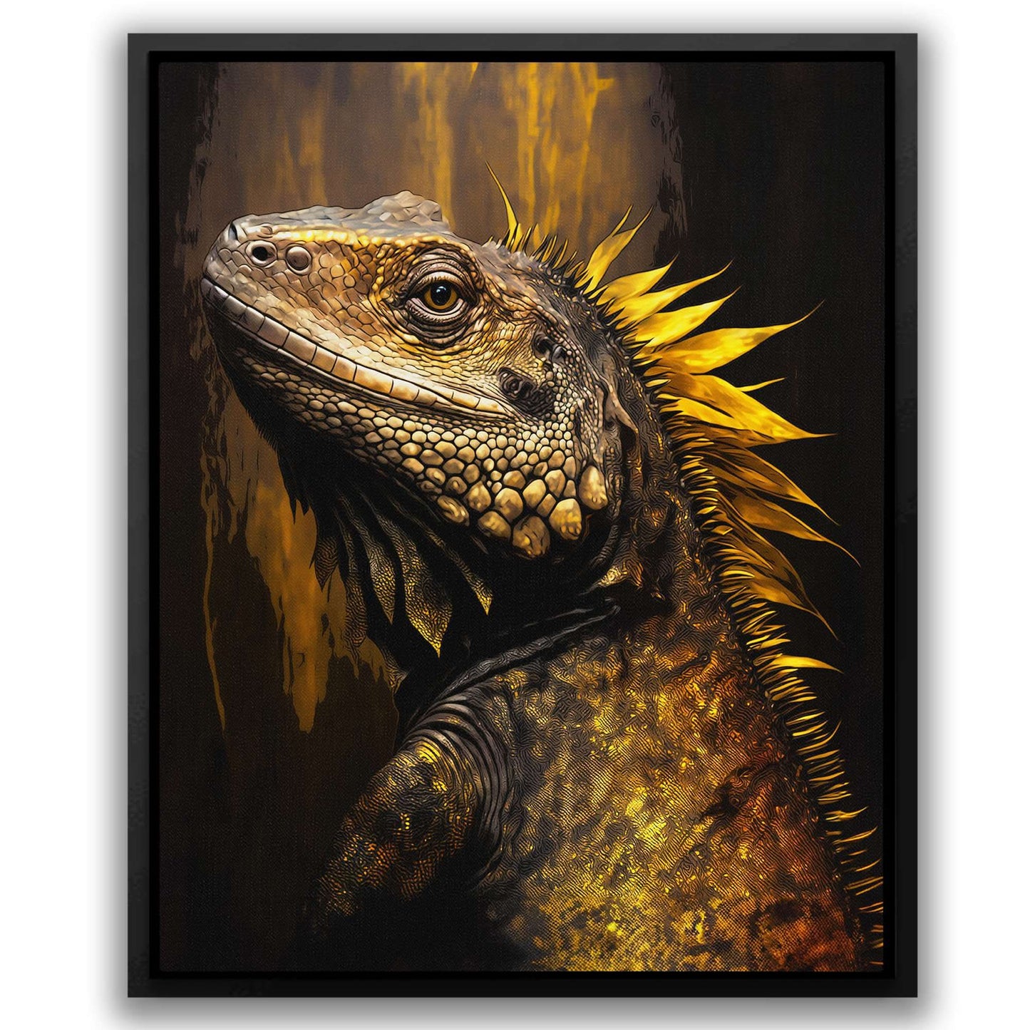 Golden Iguana - Black Iguana Canvas Print