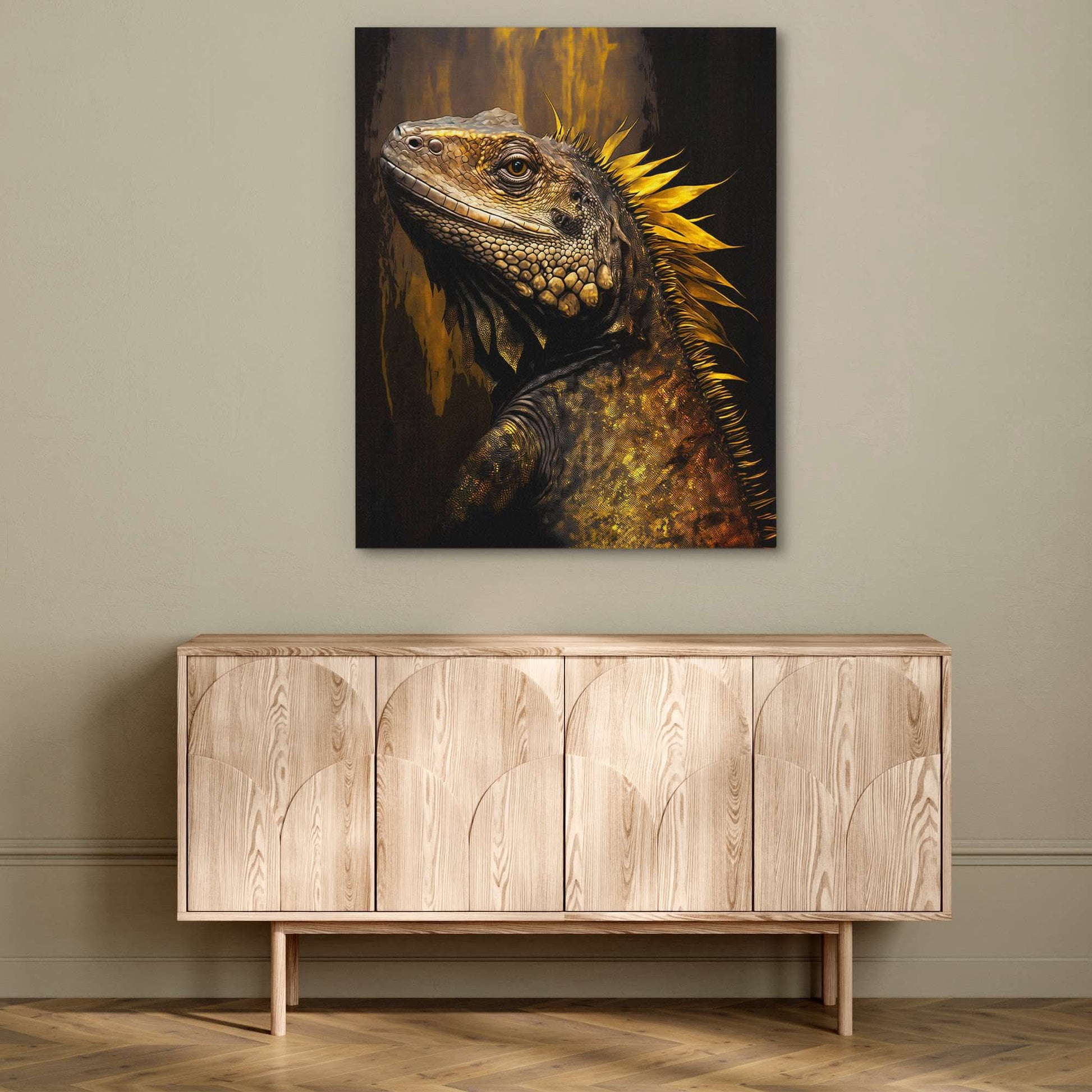 Golden Iguana - Oversized Animals Canvas Wall Art