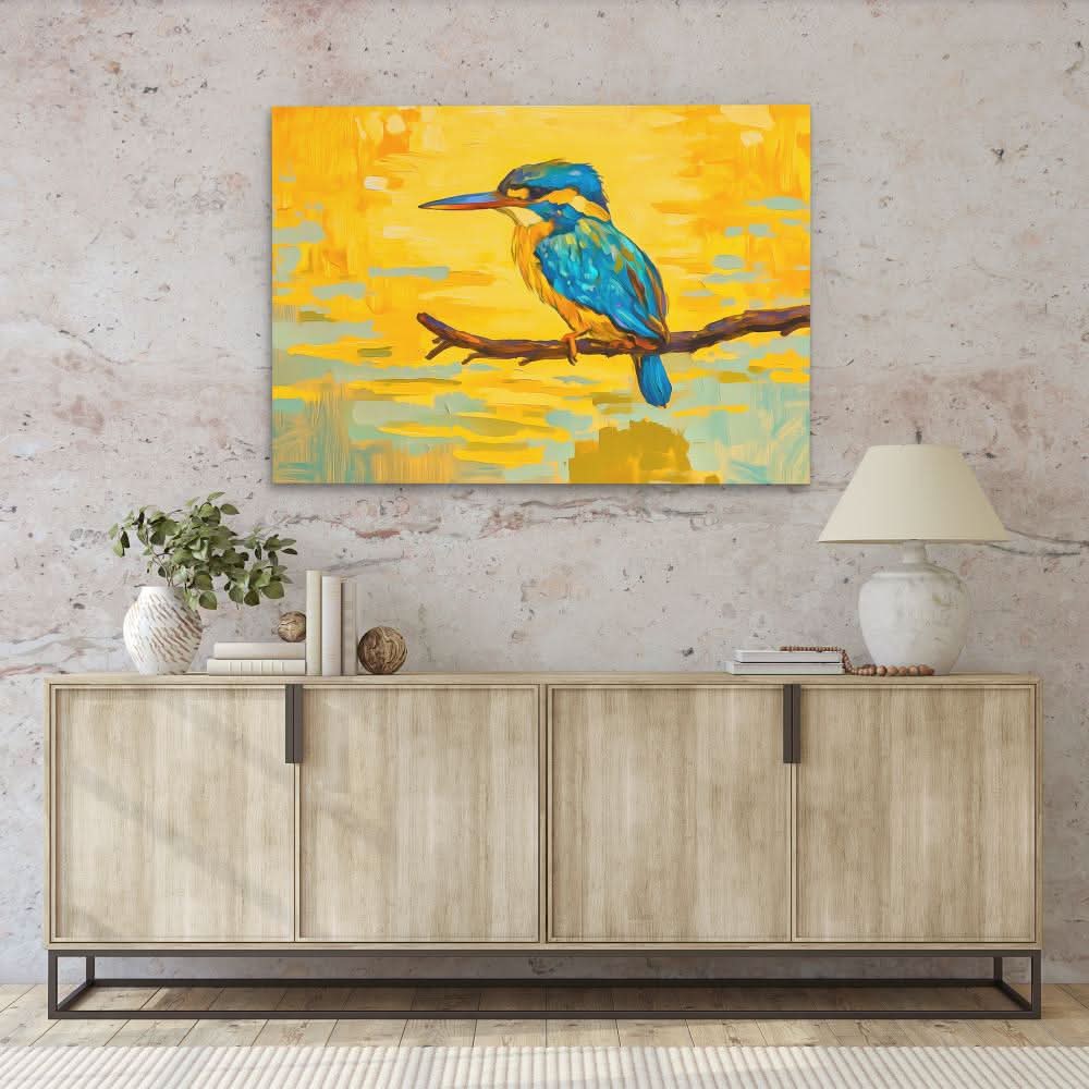 Golden Kingfisher - Colorful Canvas Wall Art