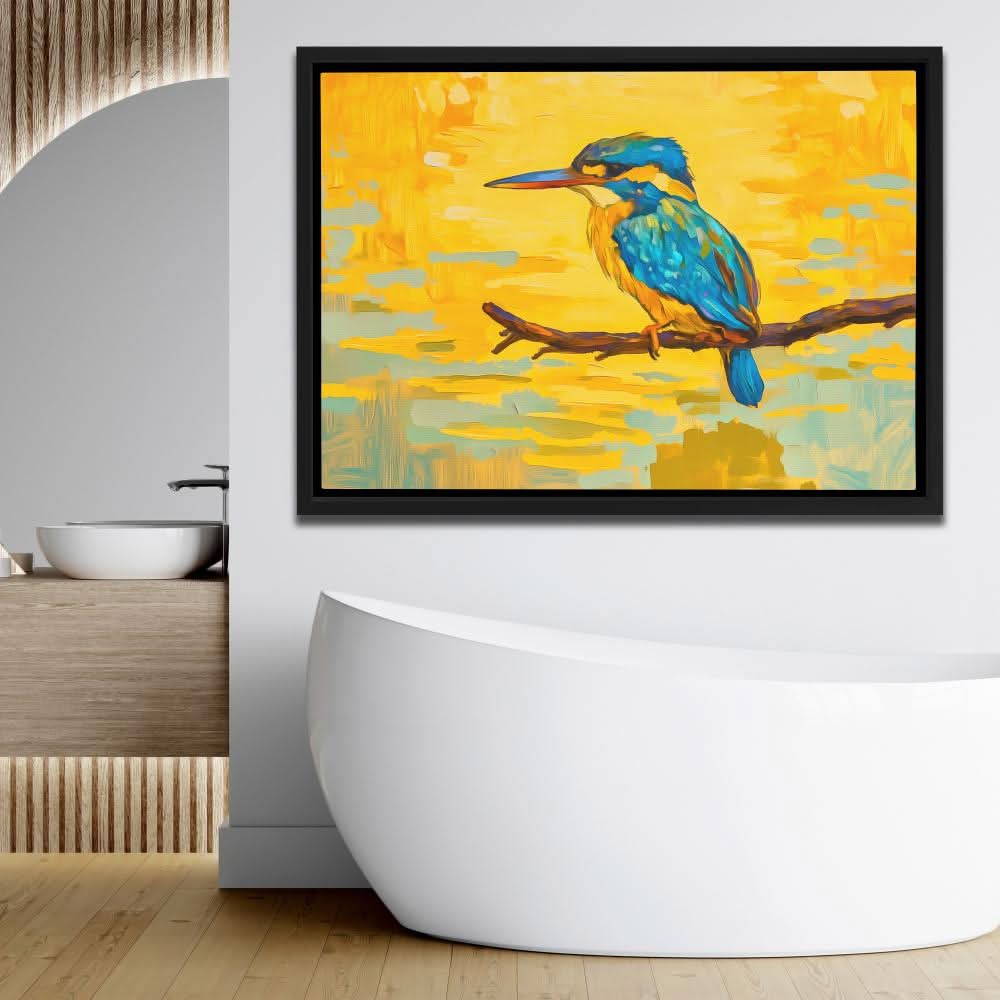 Golden Kingfisher - Wall Art in Black Frame