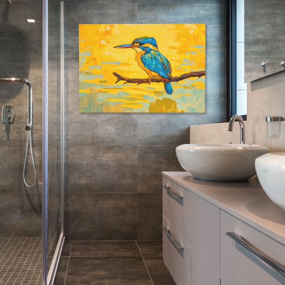 Golden Kingfisher - Colorful Blue and Gold Canvas Print