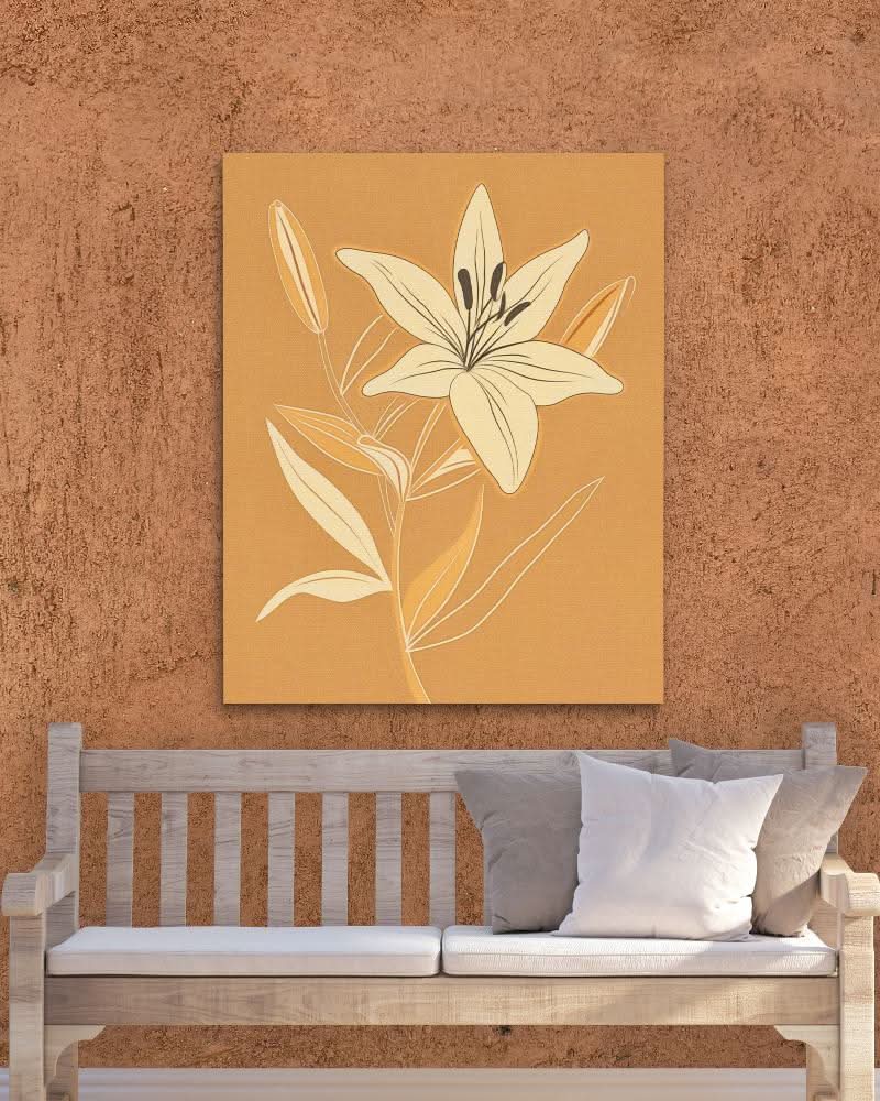 Golden Lily Grace - Floral Wall Art in Black Frame