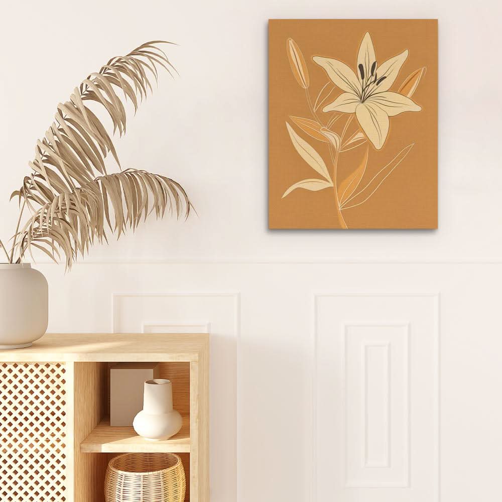 Golden Lily Grace - Minimalist Wall Art in Black Frame