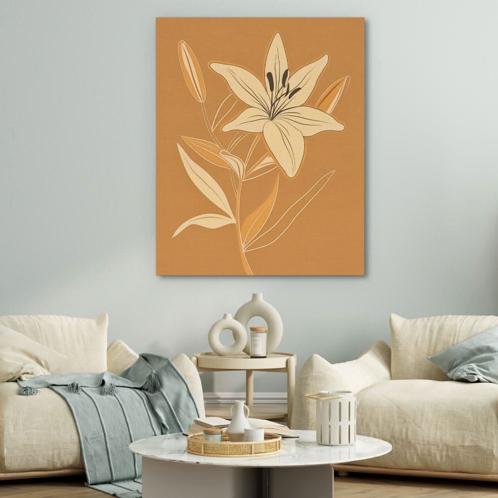 Golden Lily Grace - Minimalist Neutral Canvas Wall Art