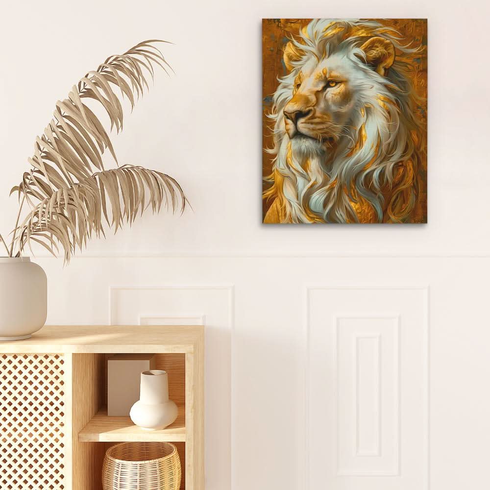 Golden Mane - Big Cat Wall Art in Black Frame