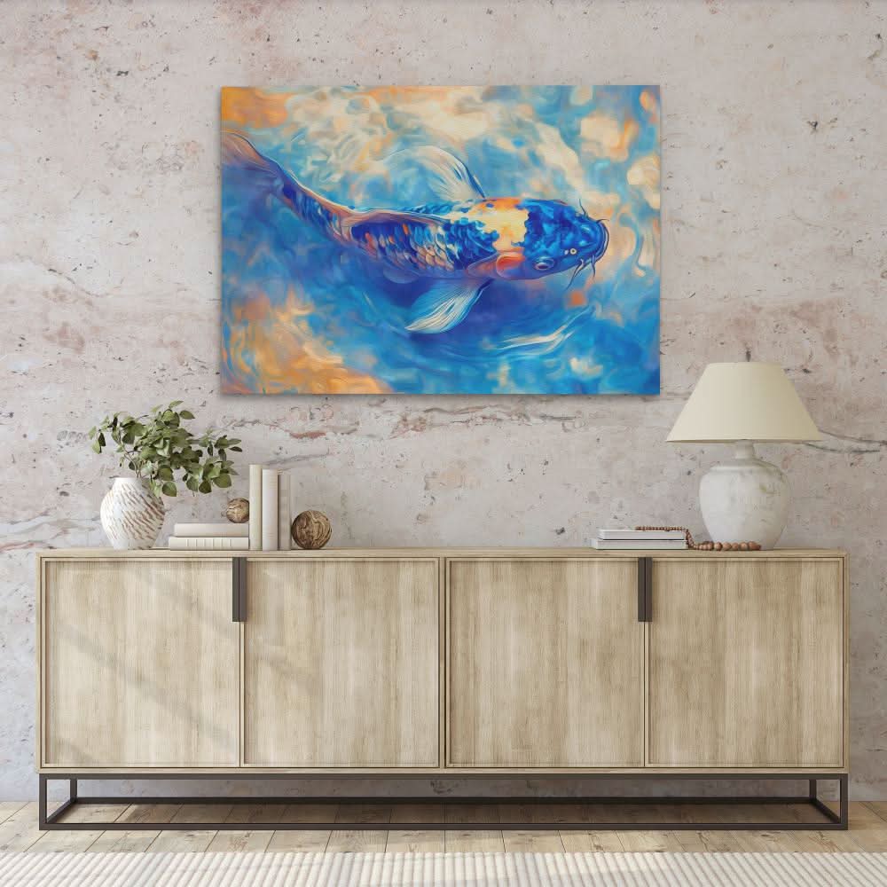 Golden Mask Koi - Blue Canvas Wall Art