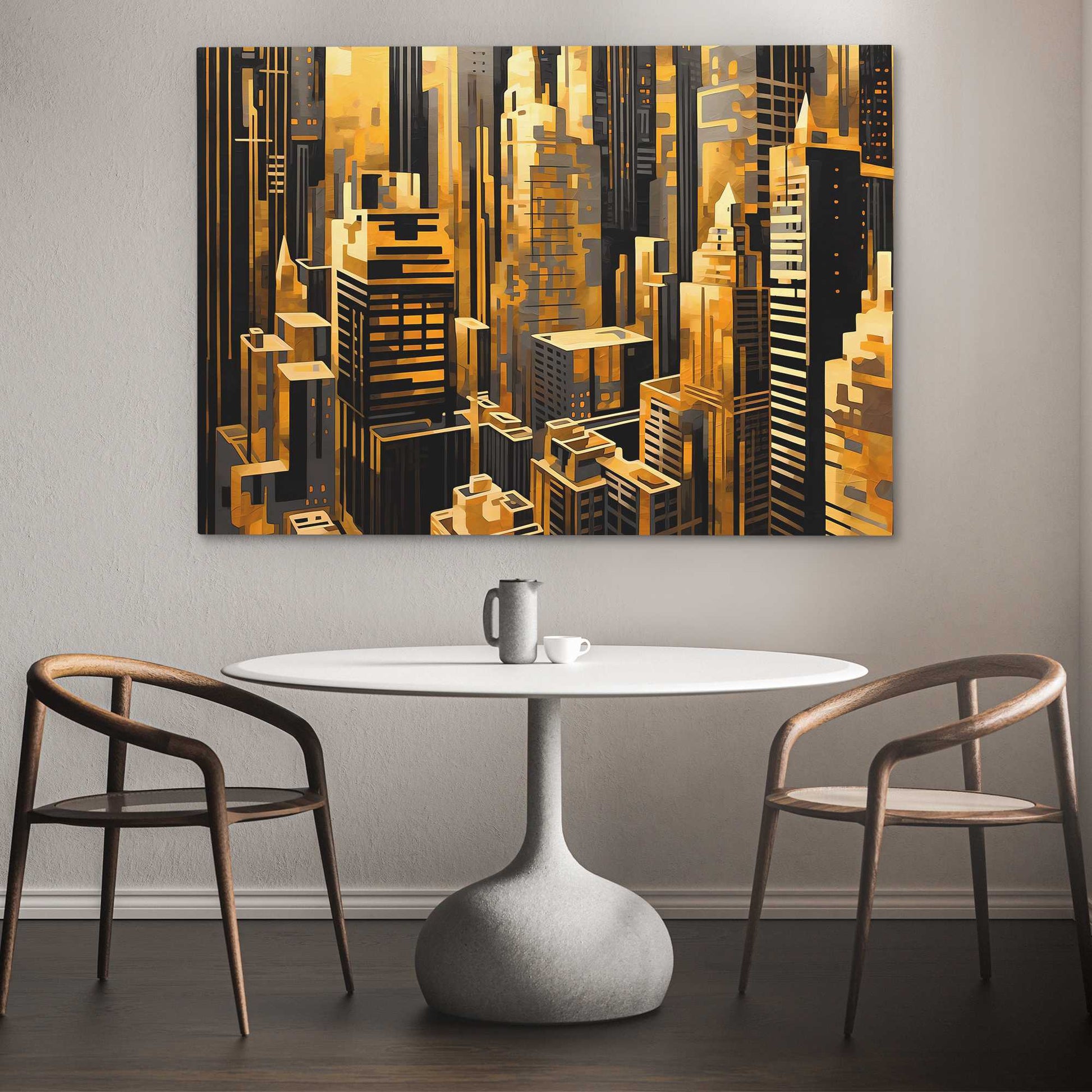 Golden Maze - City Wall Art in Black Frame