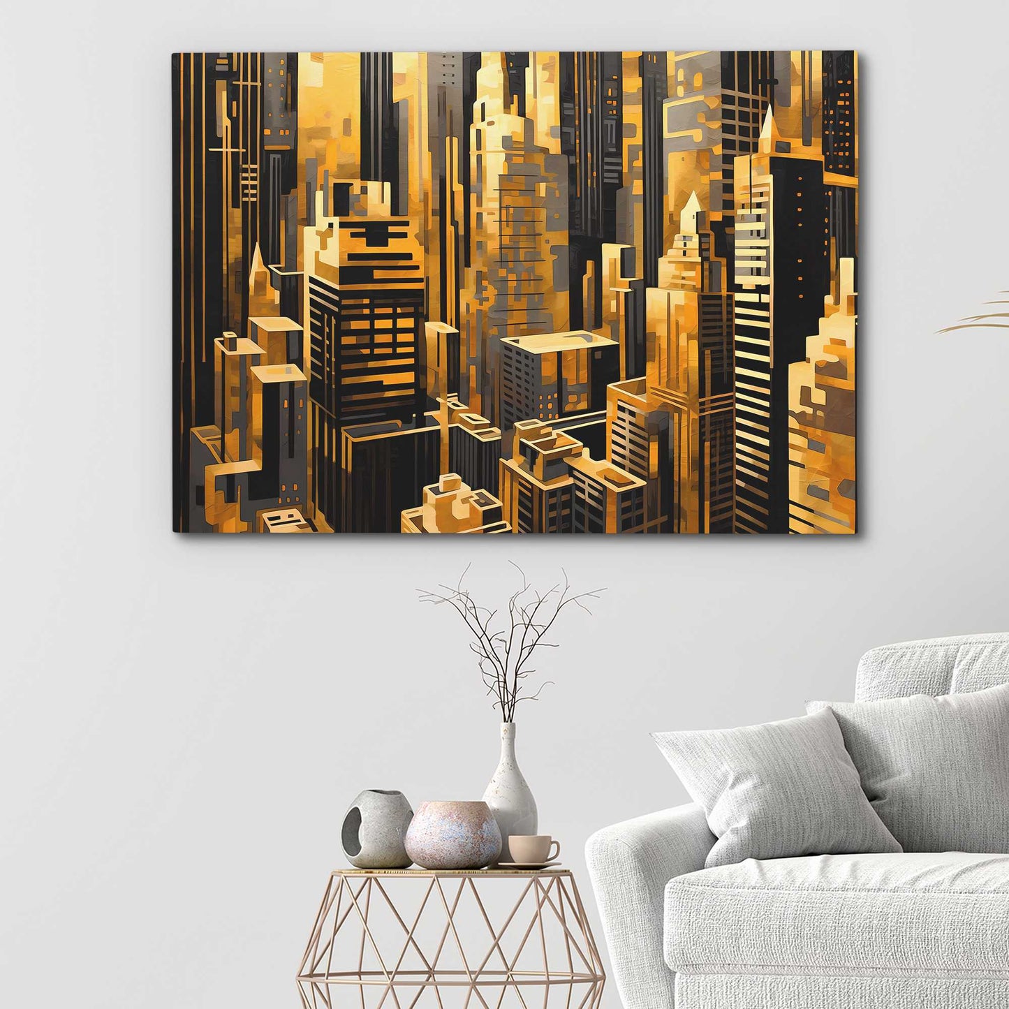 Golden Maze - Oversized City Canvas Wall Art