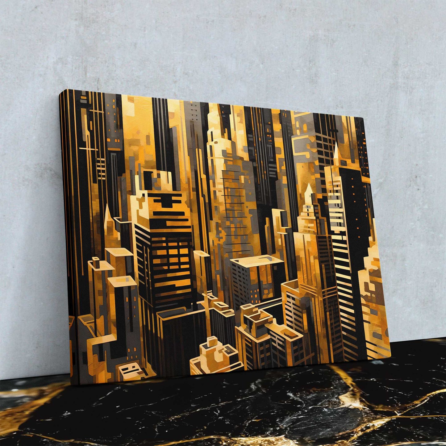 Golden Maze - Abstract Wall Art in Black Frame