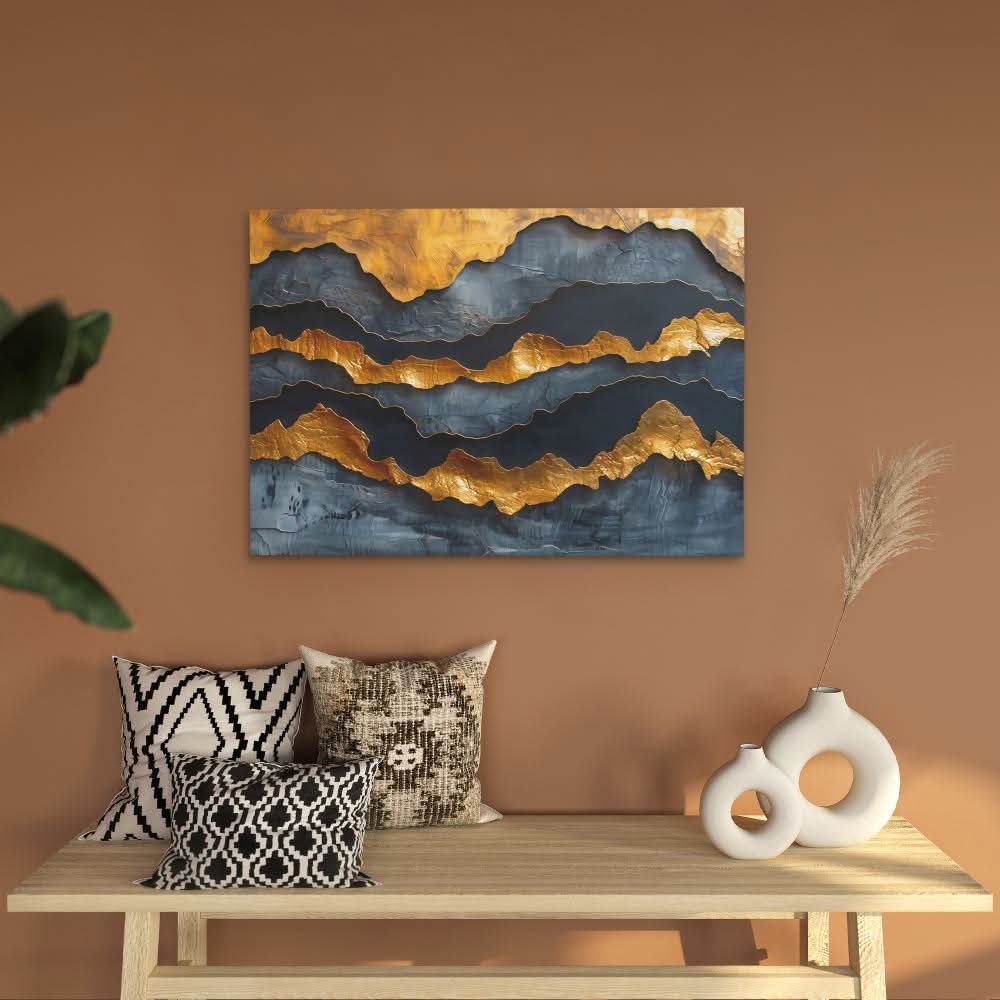 Golden Moments - Abstract Wall Art in Black Frame