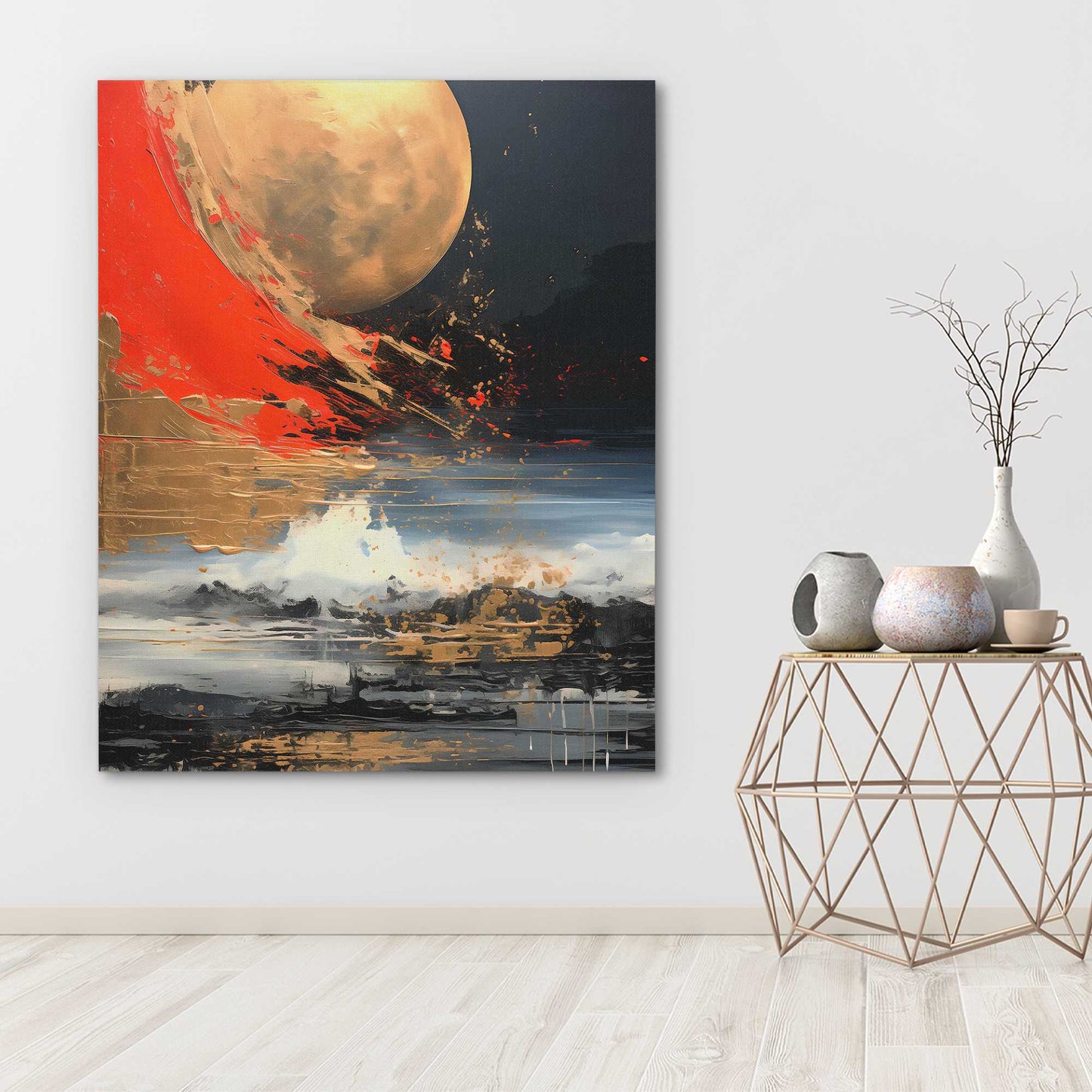 Golden Monochrome - Abstract Wall Art in Black Frame
