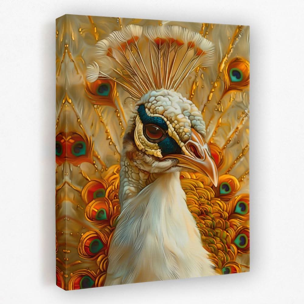 Golden Peacock - Albino Canvas Wall Art