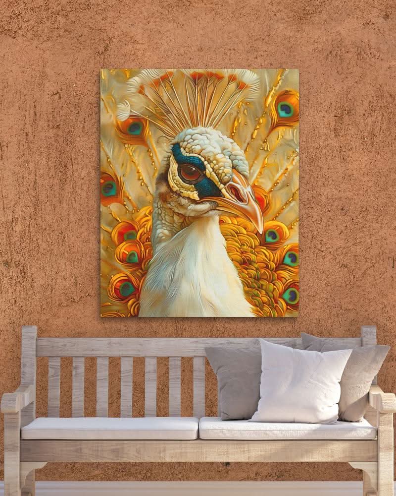 Golden Peacock - Wall Art in Black Frame