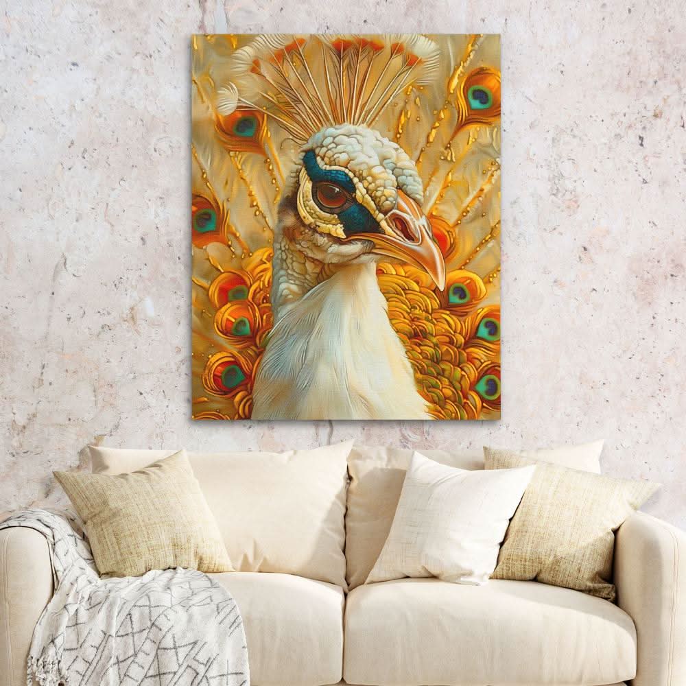 Golden Peacock - Gold Wall Art for Bedroom