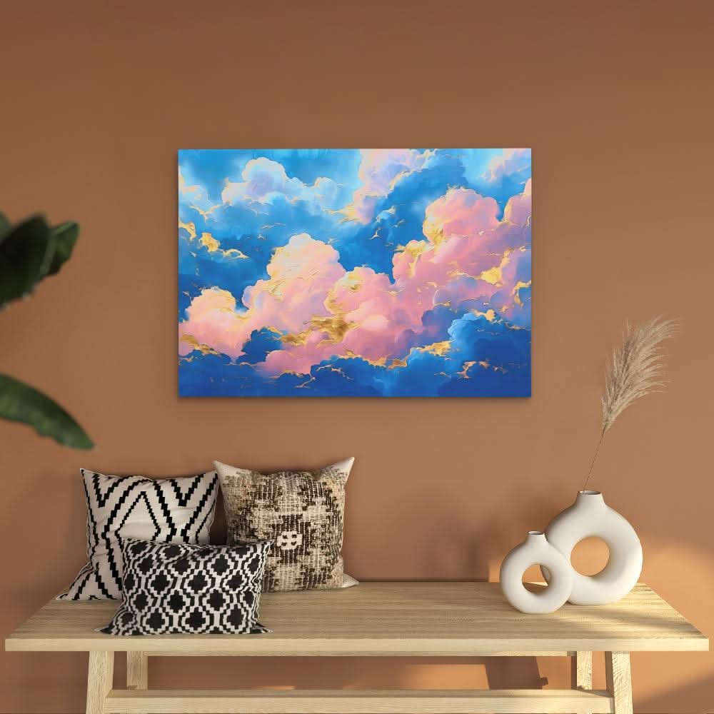 Golden Pink Clouds - Blue Dreamy Canvas Print