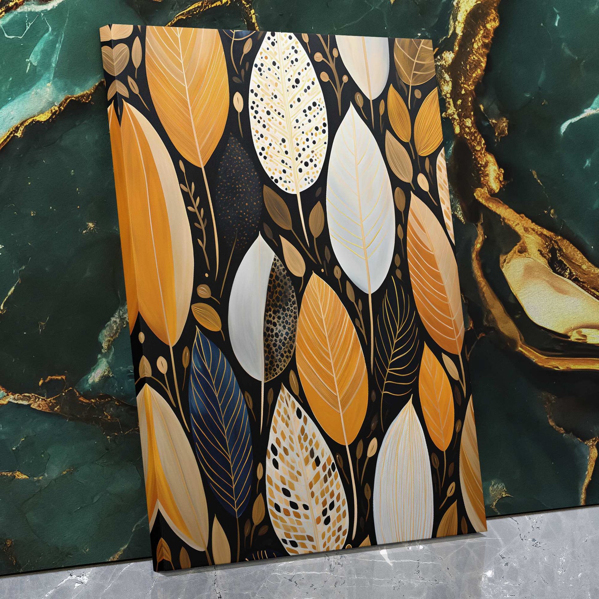Golden Plumage - Abstract Wall Art in Black Frame