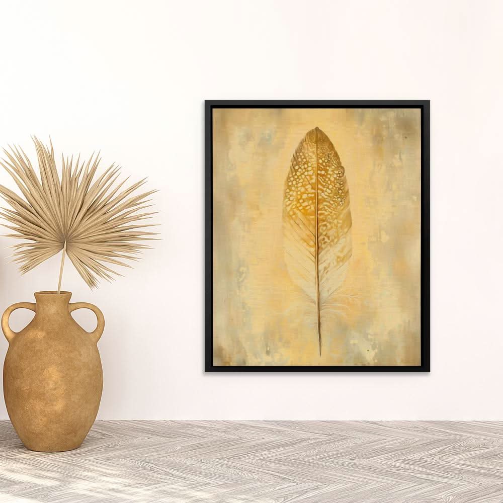 Golden Quill - Minimalist Beige Canvas Wall Art