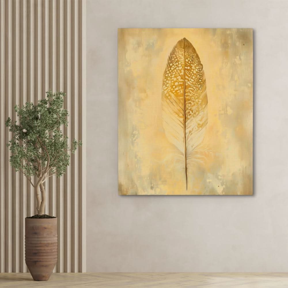 Golden Quill - Beige Wall Art for Meditation Room