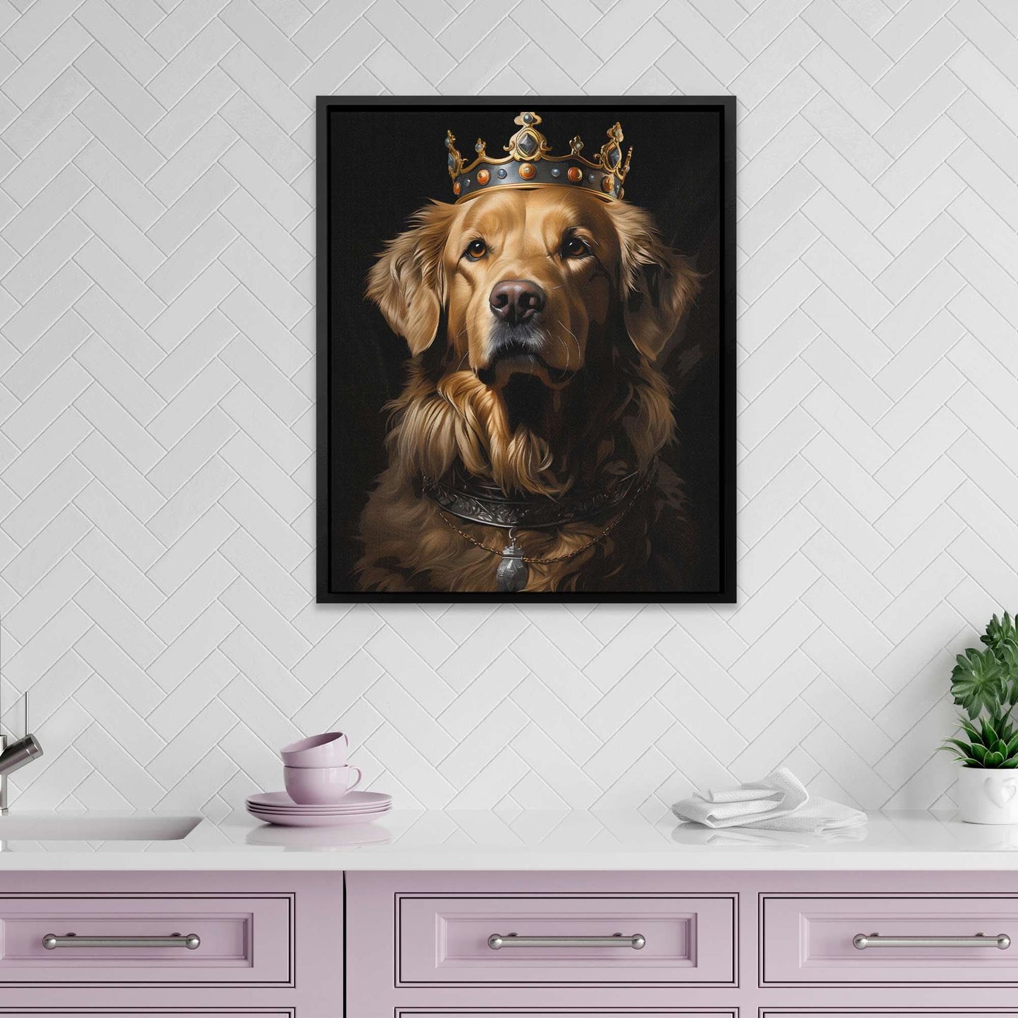 Golden Royalty - Golden Retriever Wall Art in Black Frame