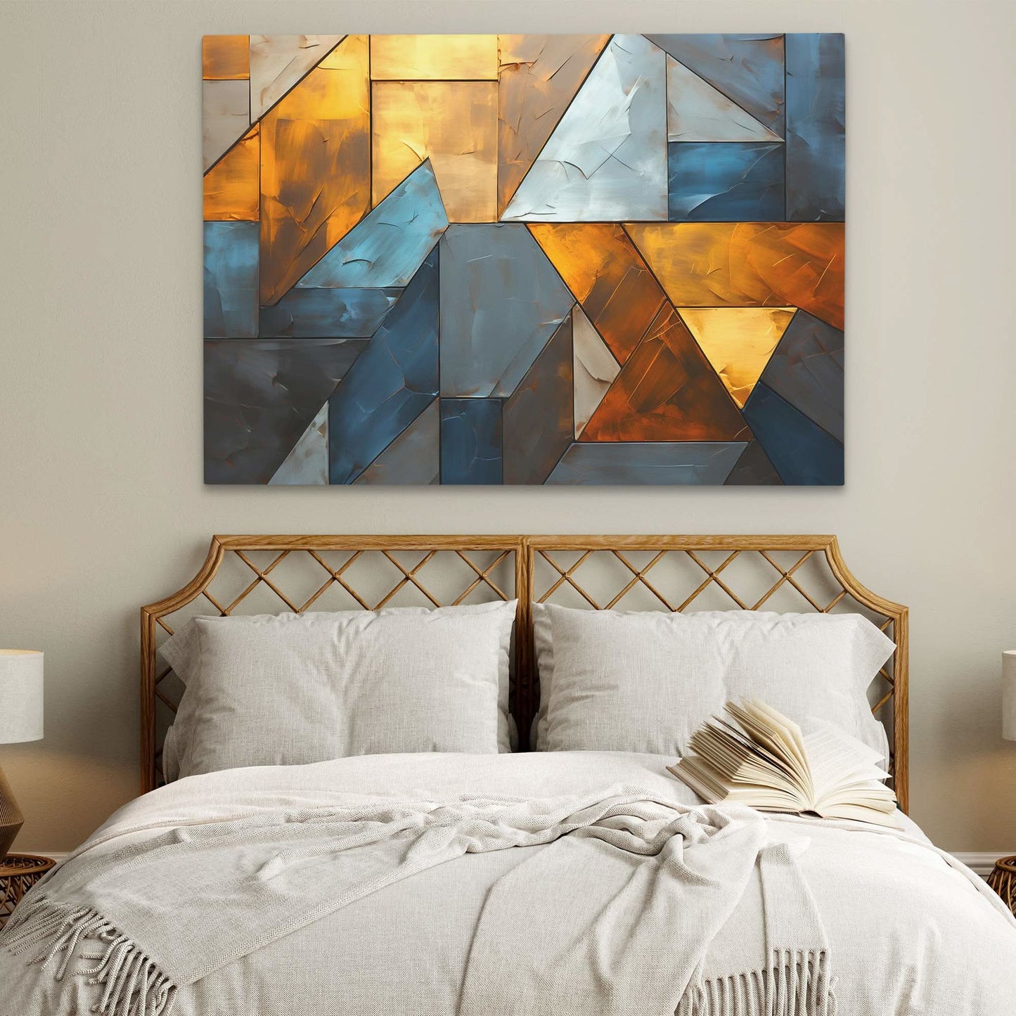 Golden Shade - Geometric Teal Canvas Wall Art