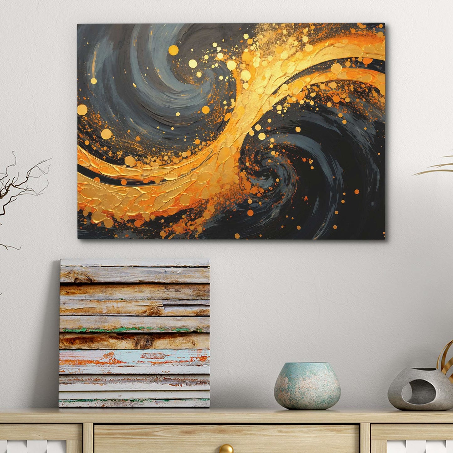Golden Shimmer - Abstract Black and Gold Canvas Wall Art