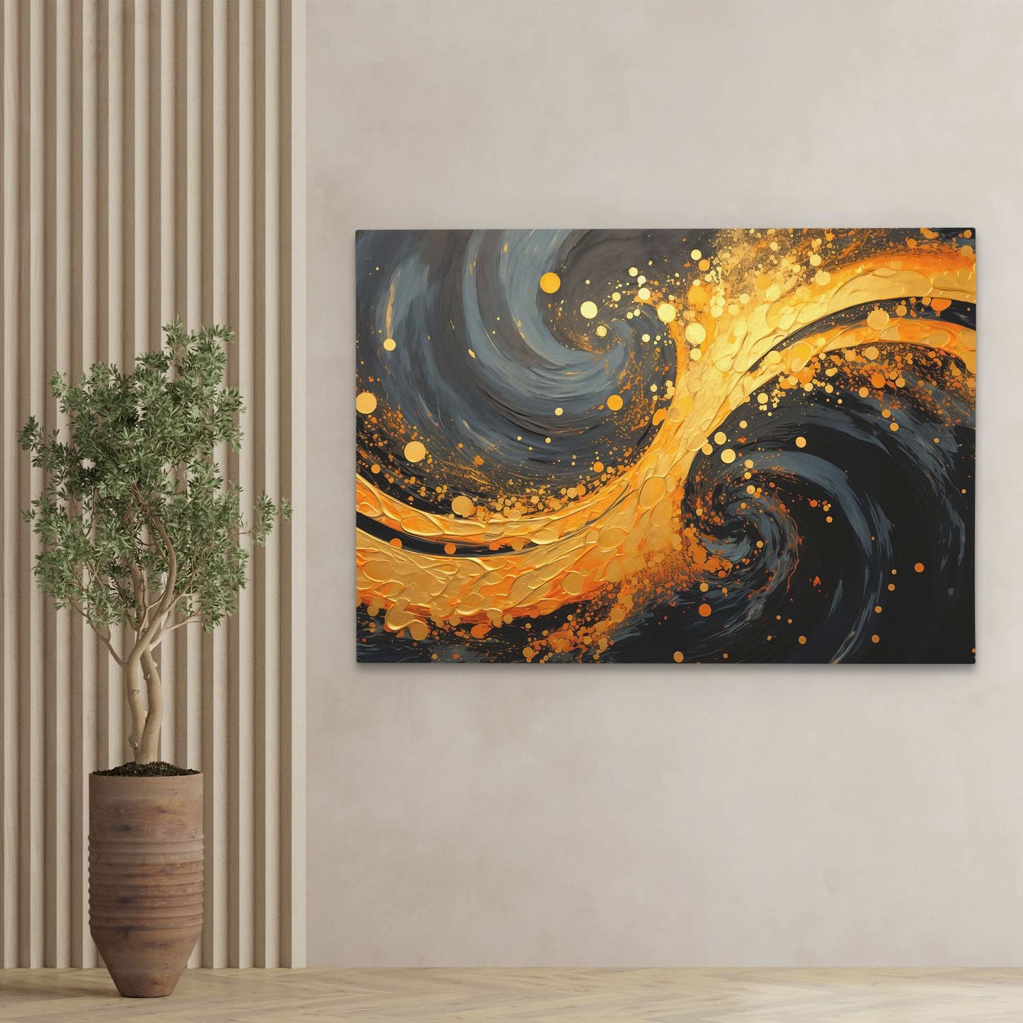 Golden Shimmer - Abstract Wall Art in Black Frame