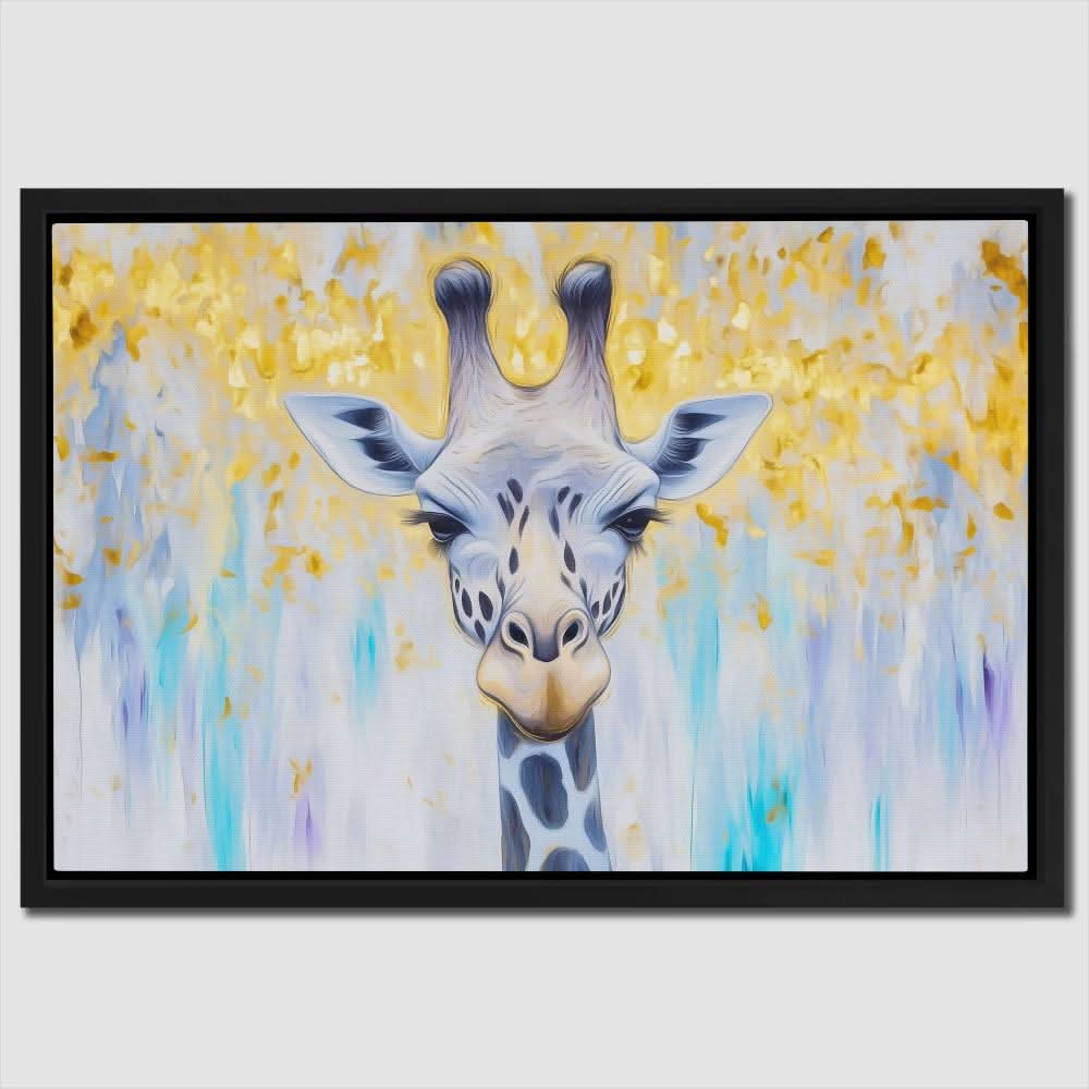 Golden Sky Giraffe - Blue Canvas Wall Art