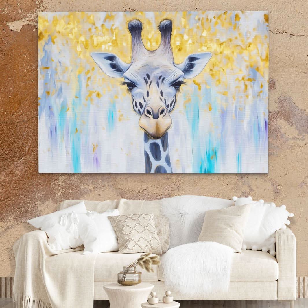 Golden Sky Giraffe - Entryway Wall Art in Black Frame