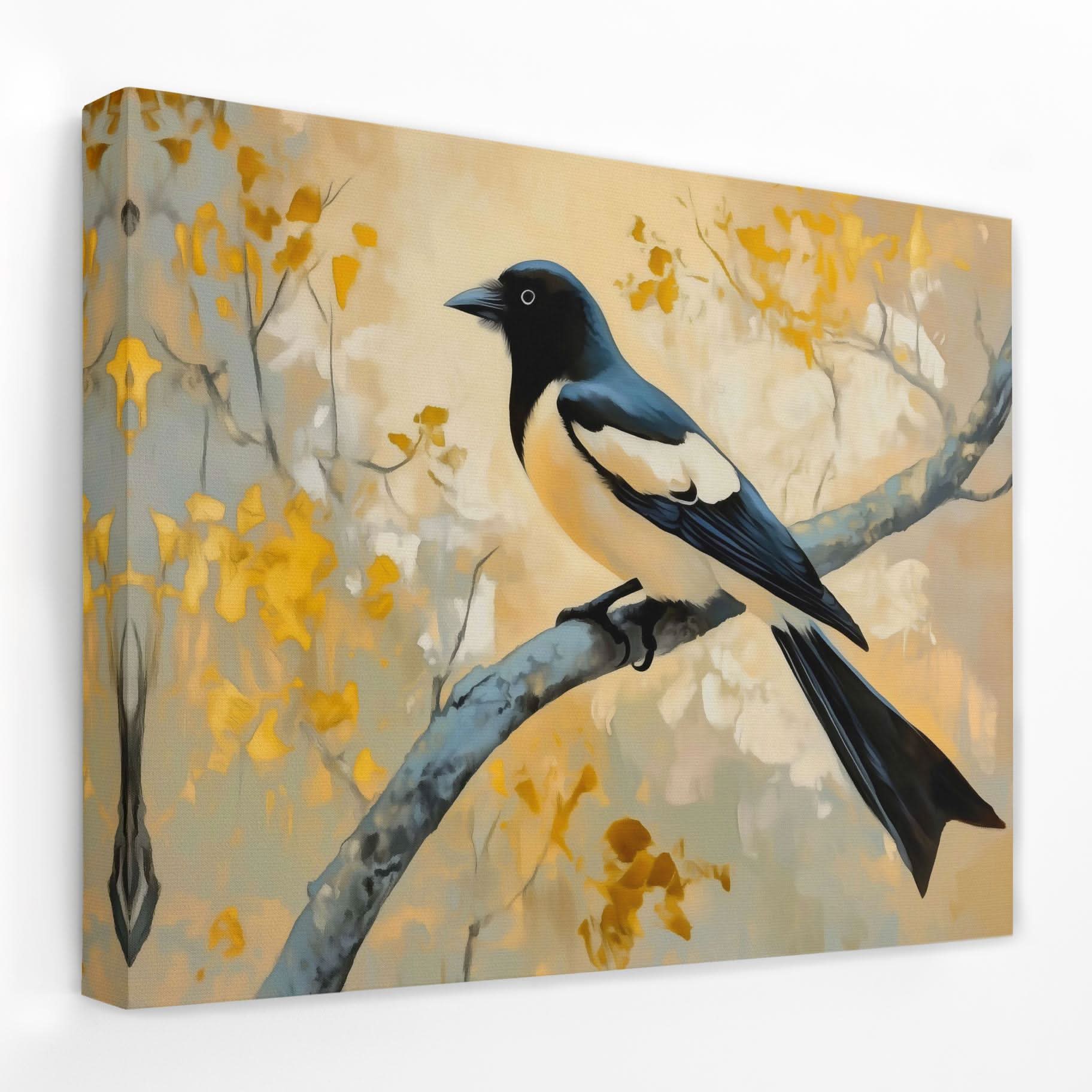 Golden Sky Magpie - Bird Canvas Wall Art