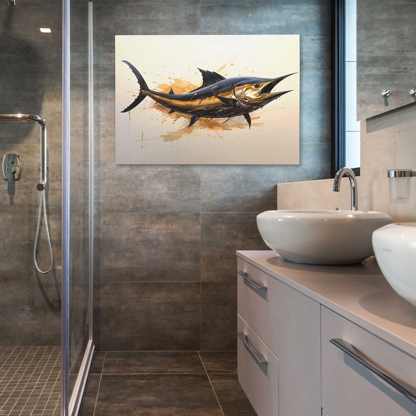 Golden Swordfish - Black and Gold Wall Art