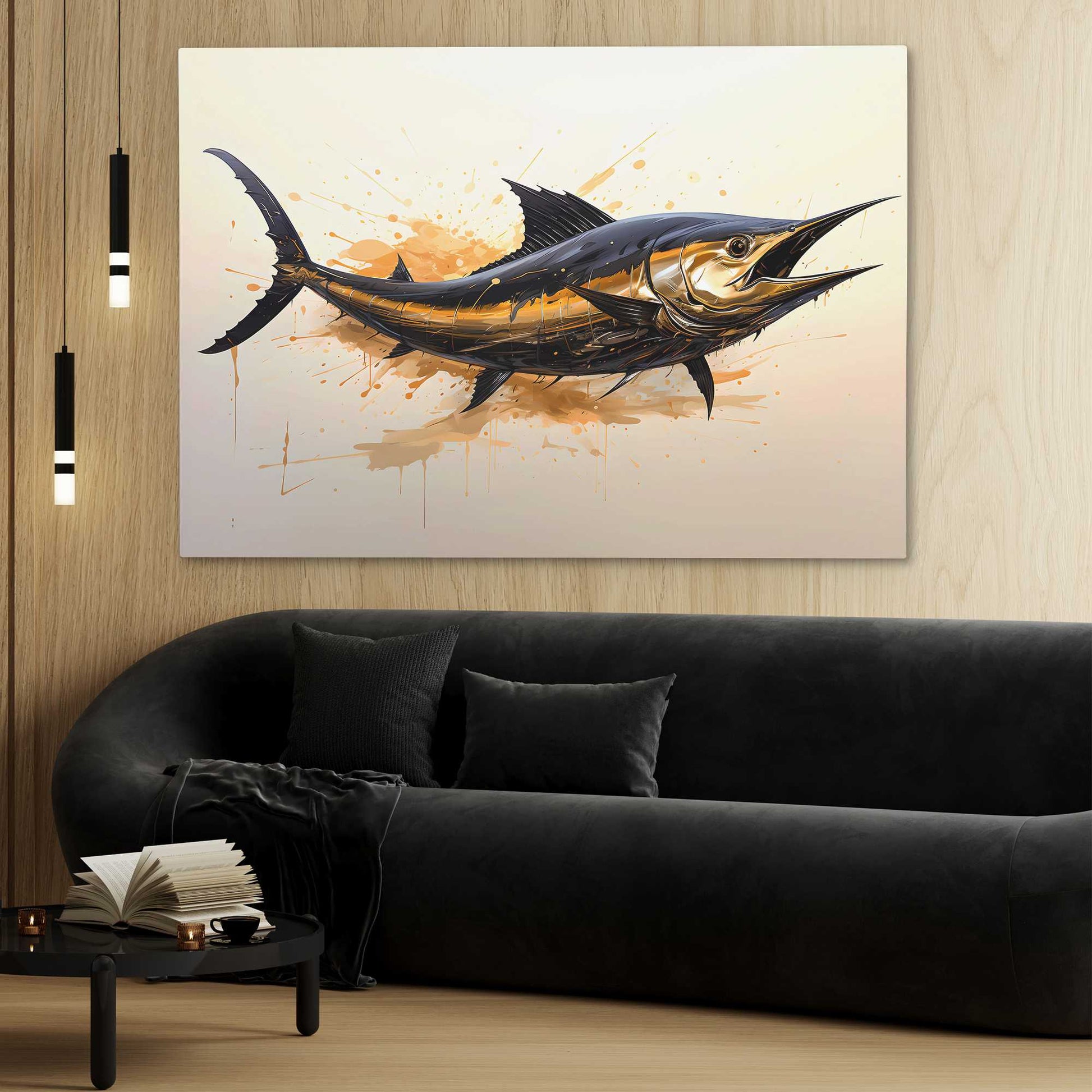 Golden Swordfish - Wall Art in Black Frame