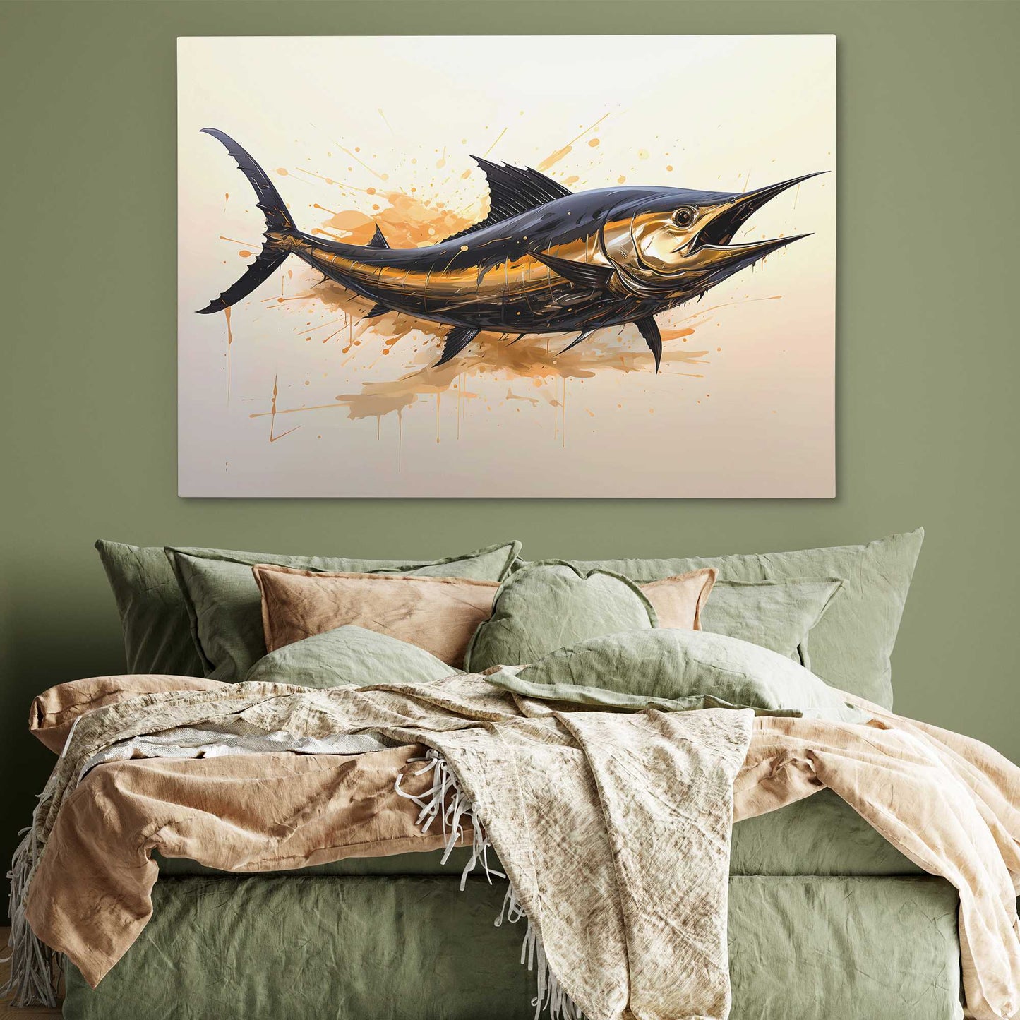 Golden Swordfish - Black and Gold Canvas Wall Art