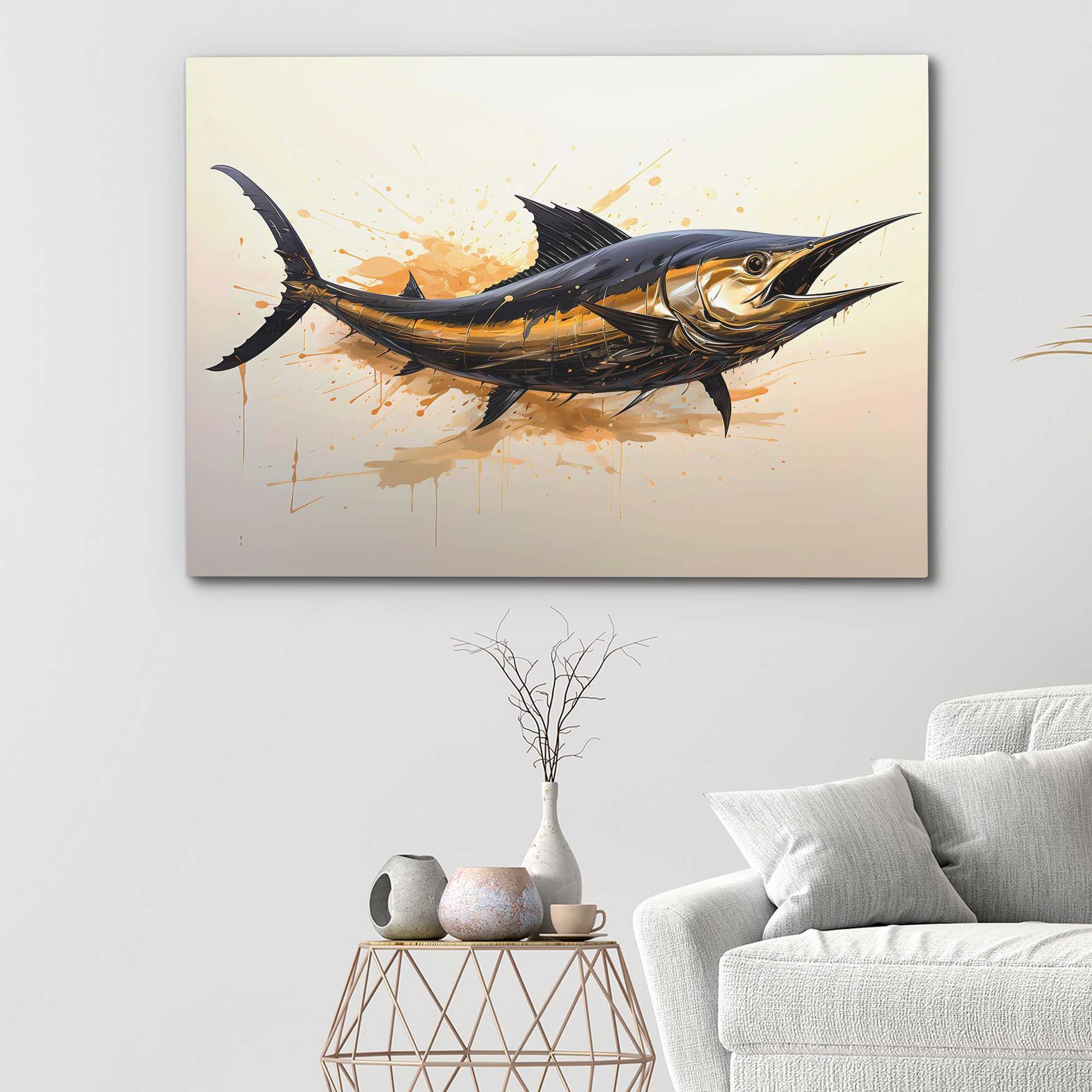 Golden Swordfish - Black and Gold Canvas Print
