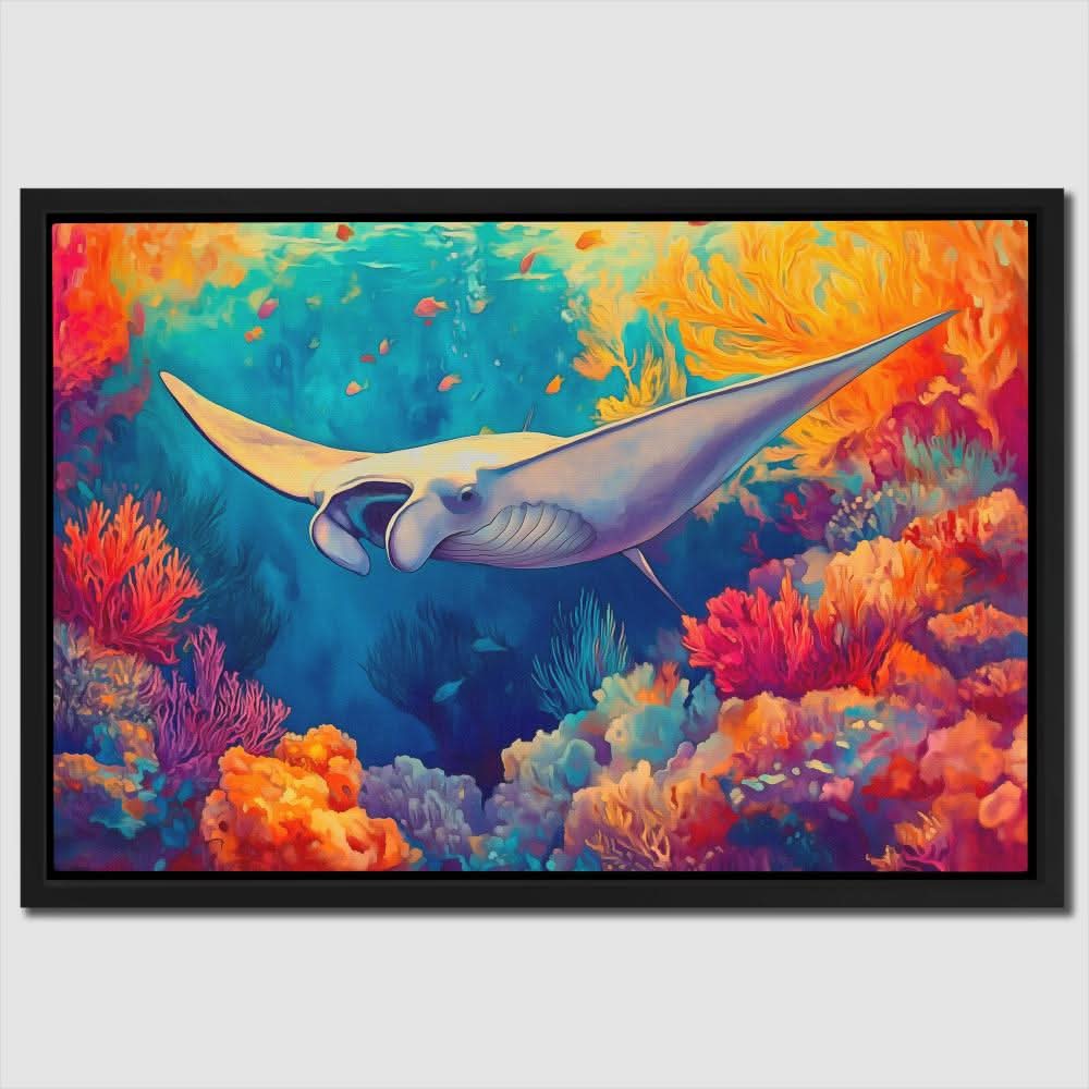Golden Tide Manta Ray - Beach House Art for Bathroom