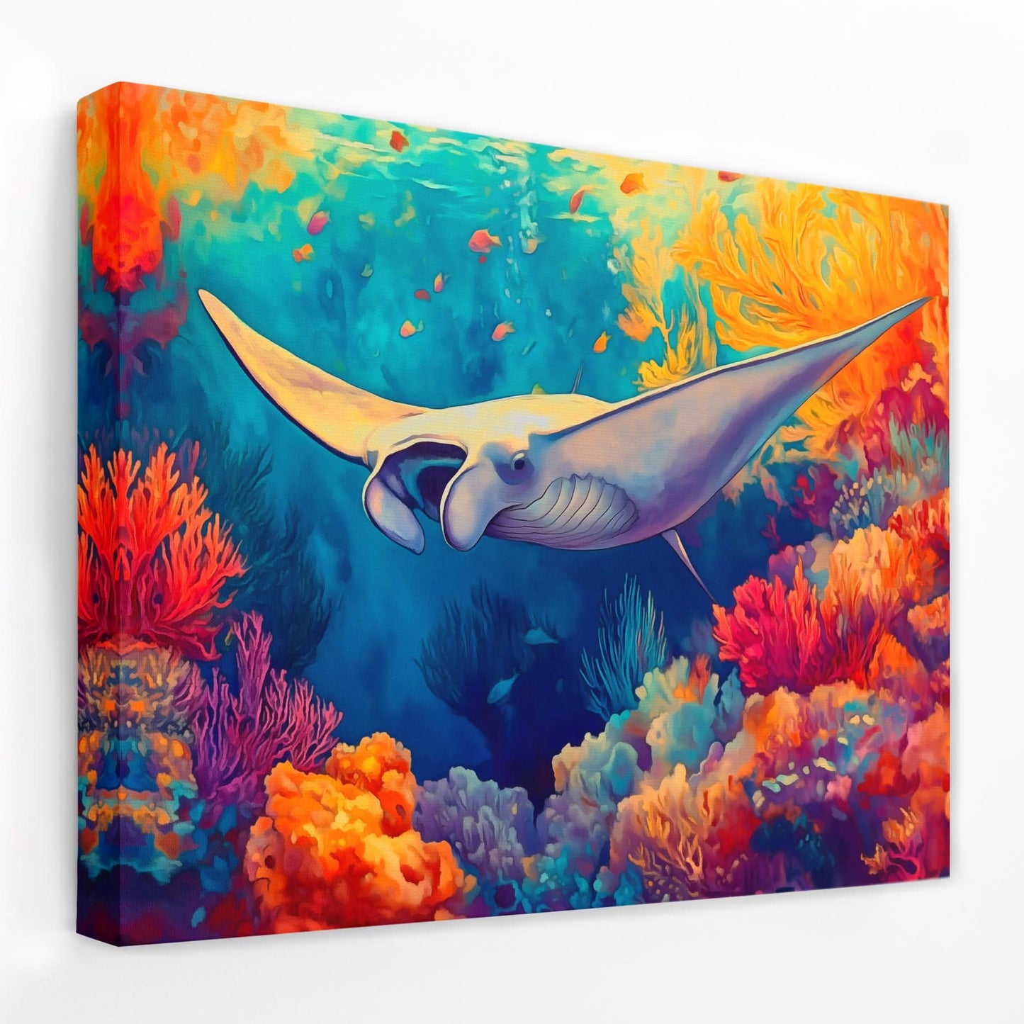 Golden Tide Manta Ray - Beach House Canvas Wall Art