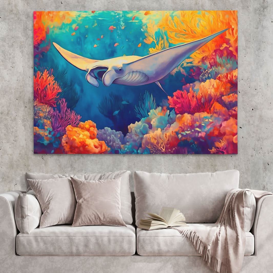 Golden Tide Manta Ray - Large Canvas Print
