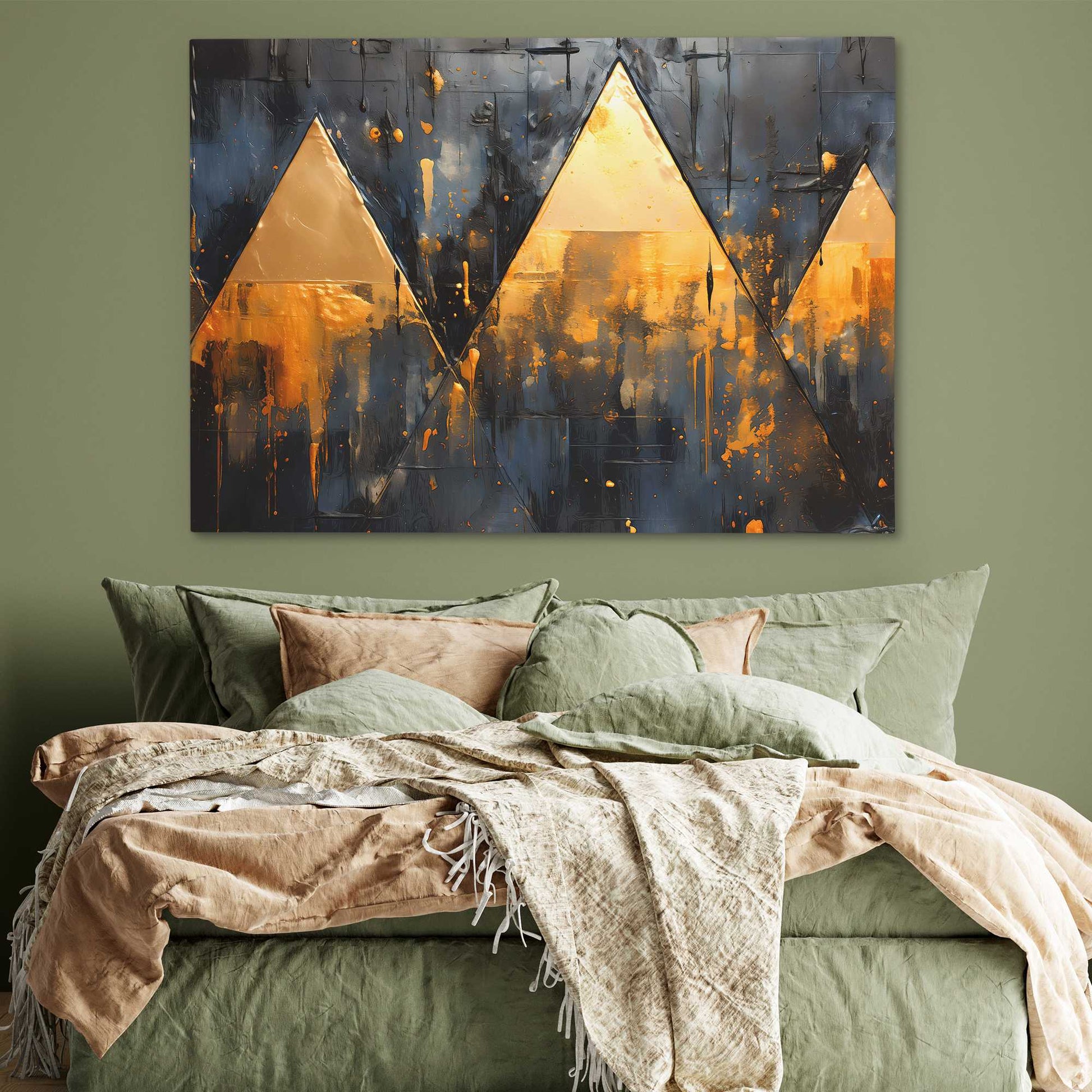 Golden Triad - Triangle Wall Art in Black Frame