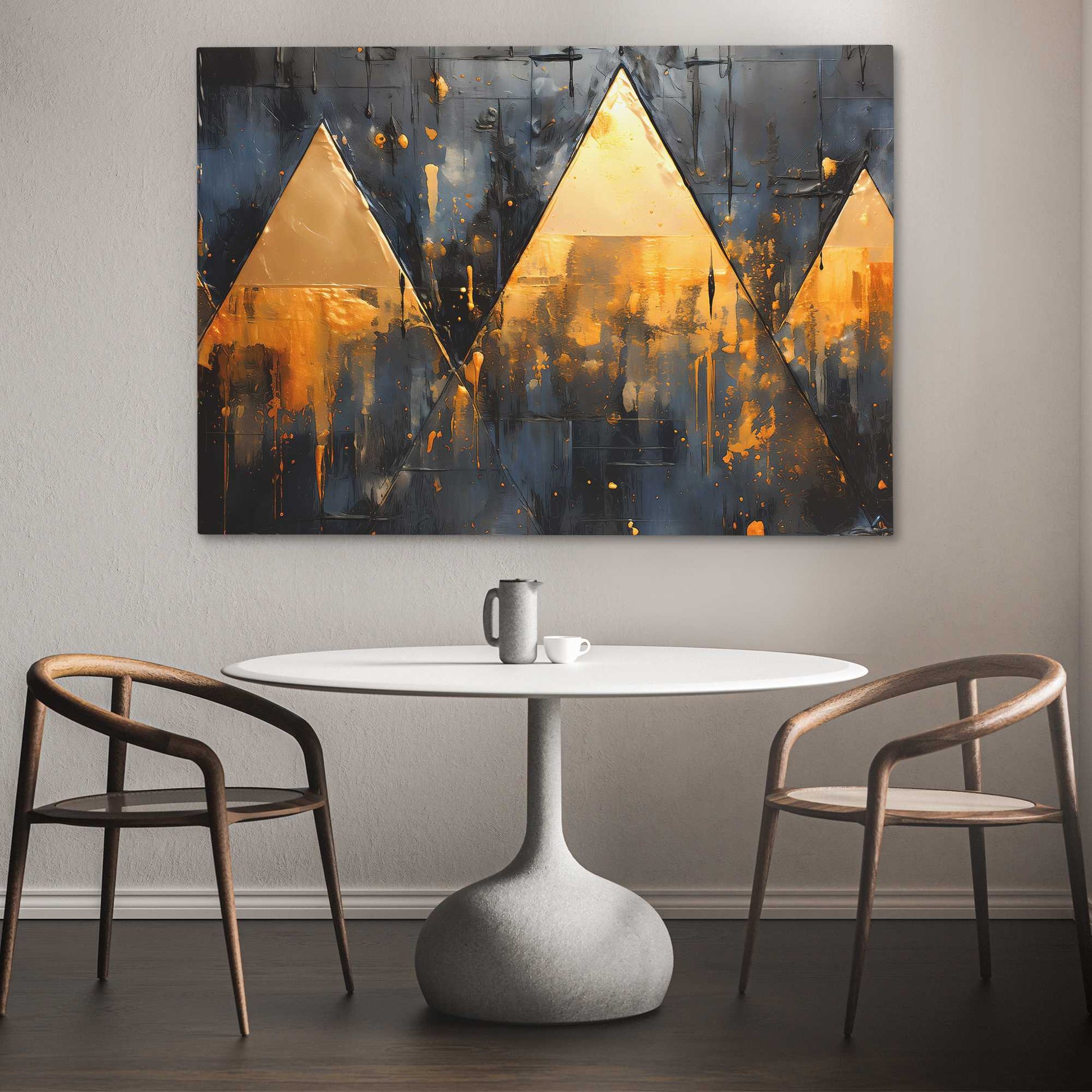 Golden Triad - Abstract Black Canvas Wall Art