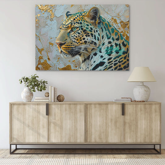 Golden Tundra Leopard - Wall Art in Black Frame
