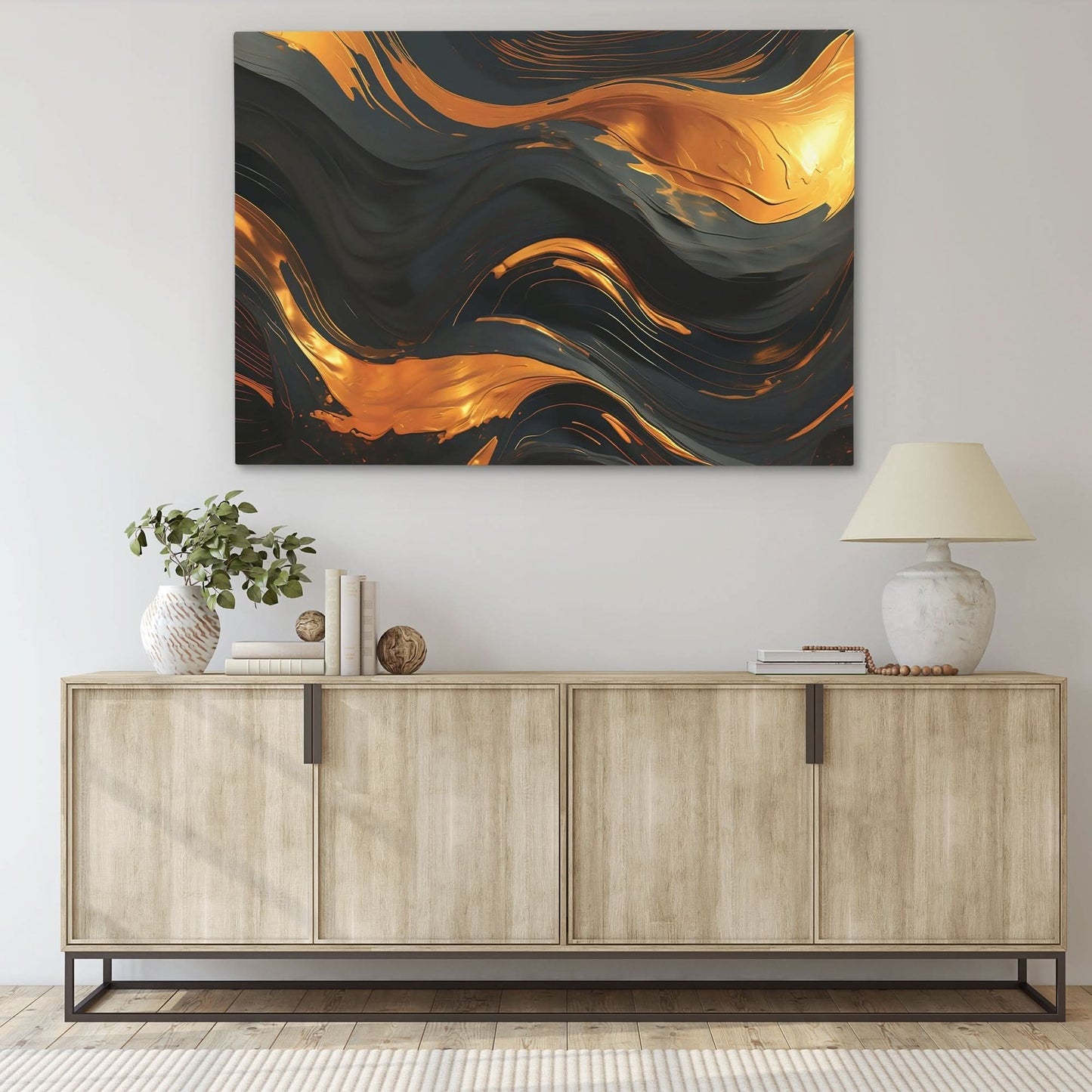 Golden Vortex - Wall Art in Black Frame