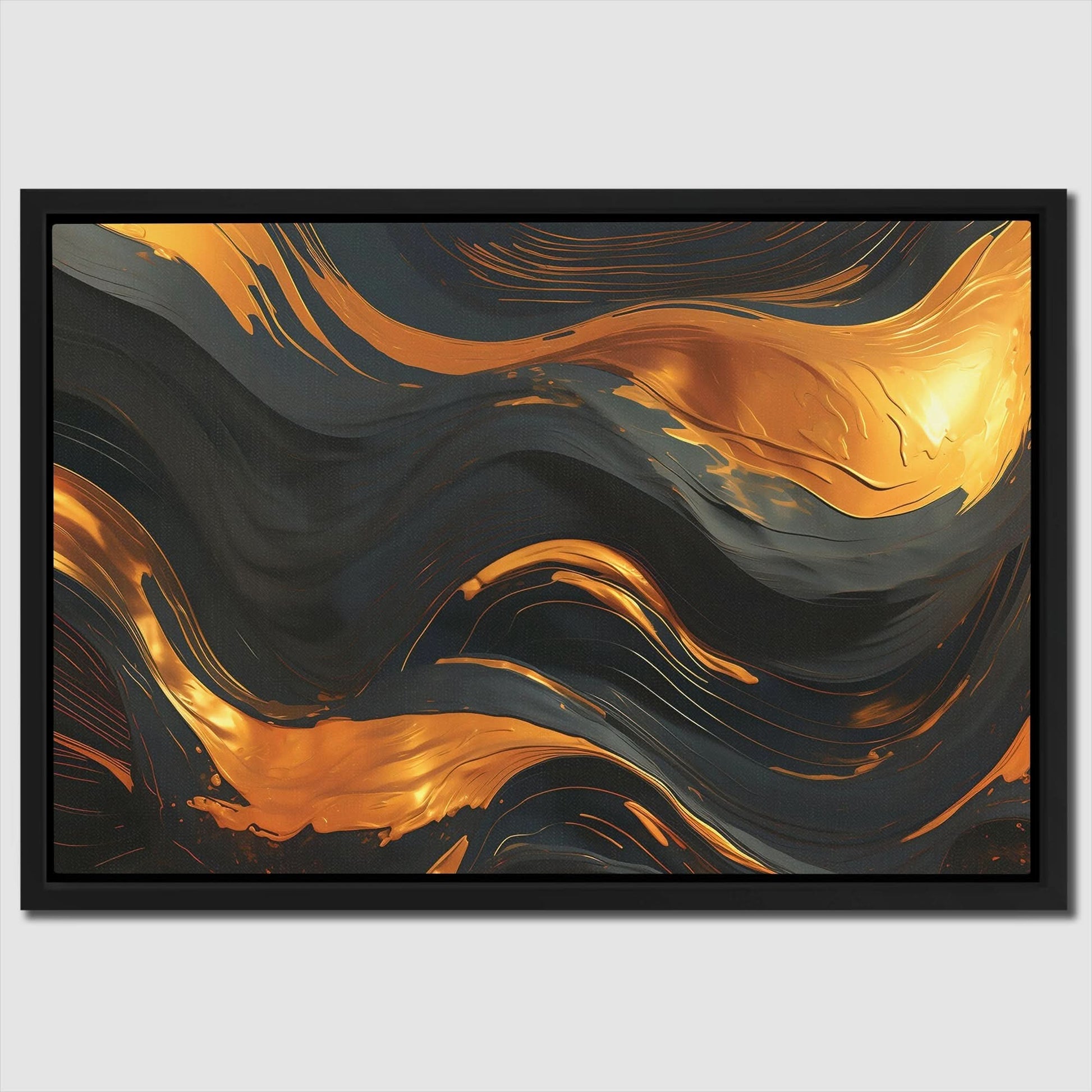 Golden Vortex - Horizontal Wall Art in Black Frame