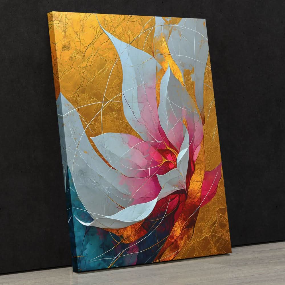 Goldleaf Bloom - Wall Art in Black Frame