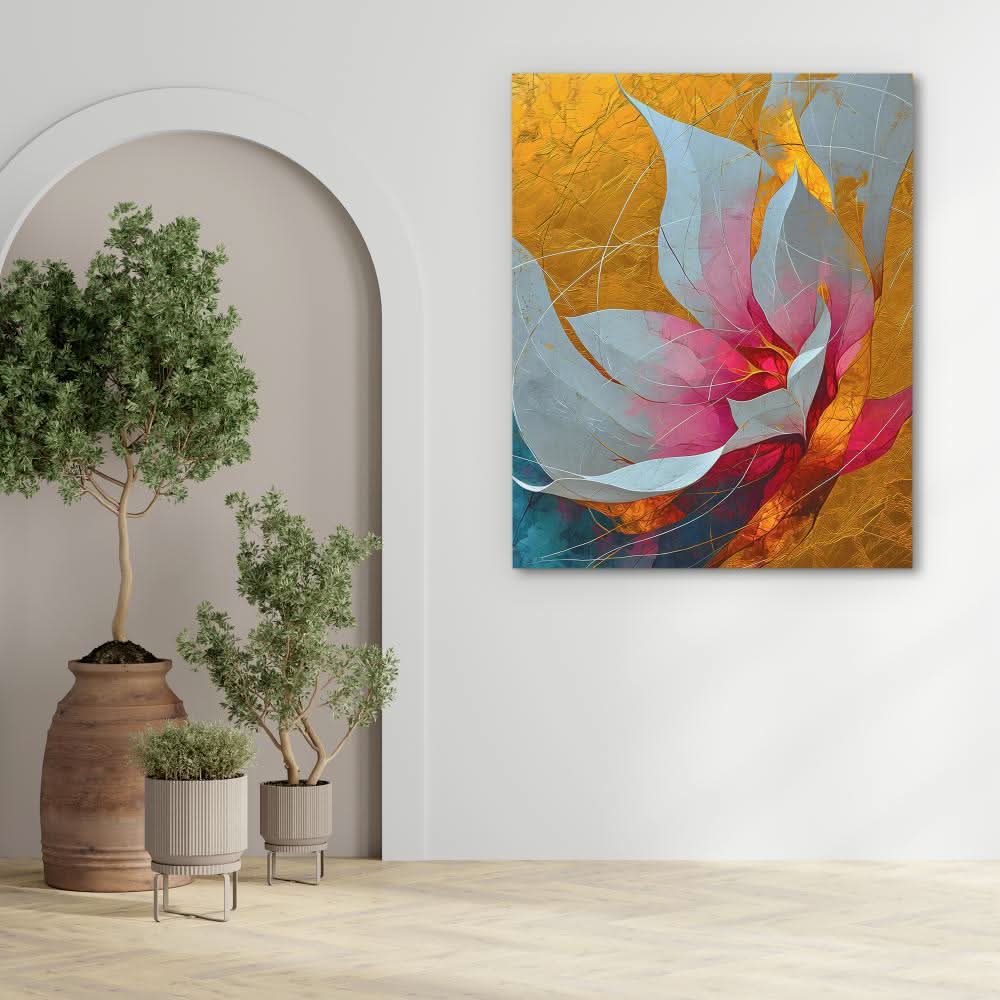 Goldleaf Bloom - Flowers Wall Art in Black Frame