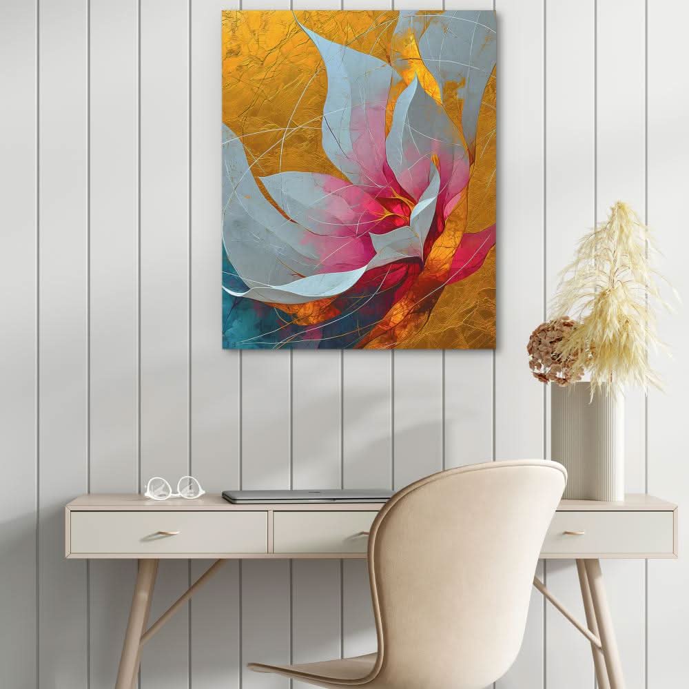 Goldleaf Bloom - Floral Art for Bathroom