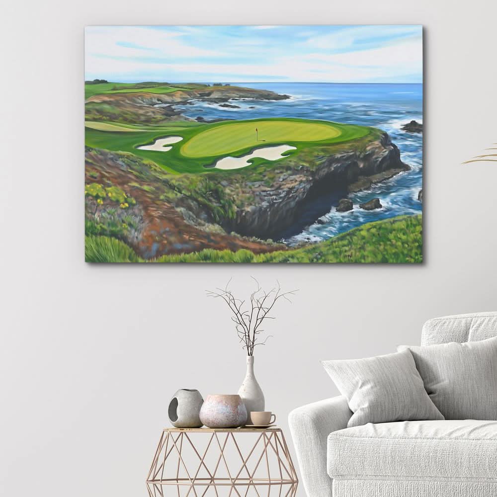 Golf Course on the Ocean - Landscapes Wall Art in Black Frame