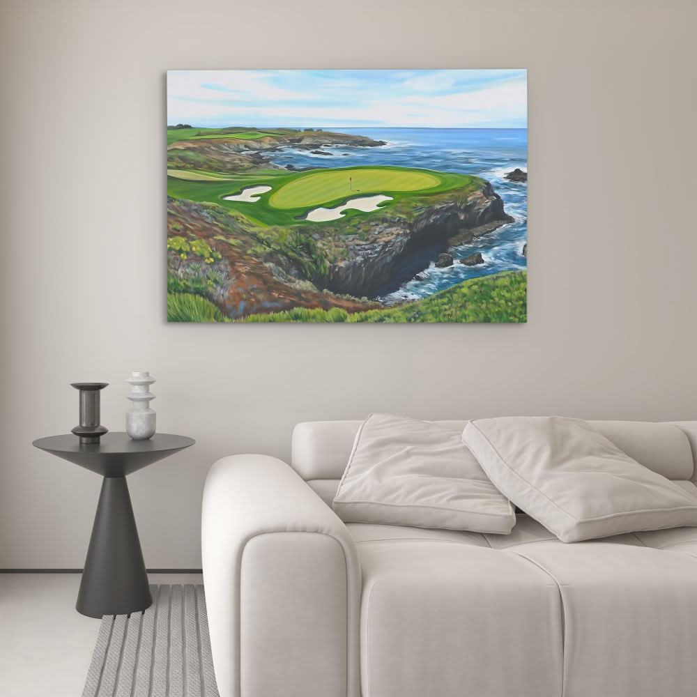 Golf Course on the Ocean - Blue Canvas Wall Art