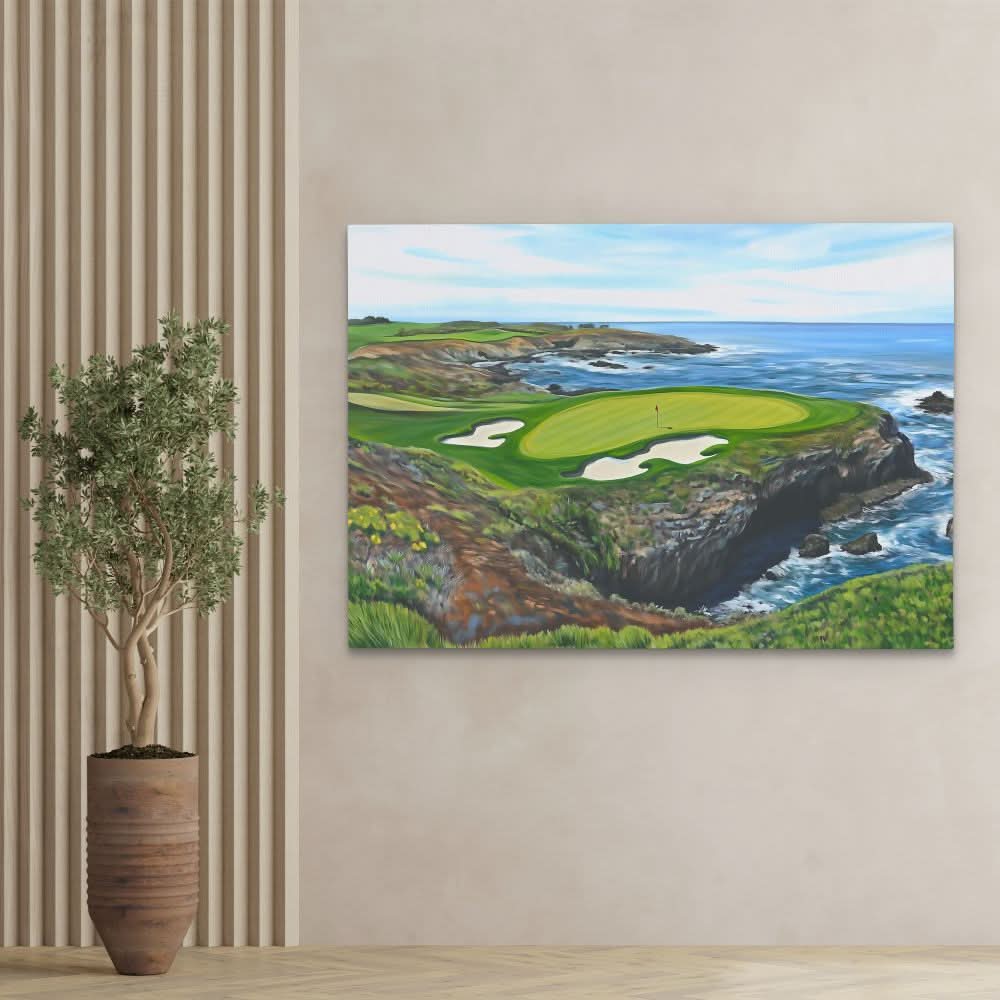 Golf Course on the Ocean - Blue Wall Art for Home Office