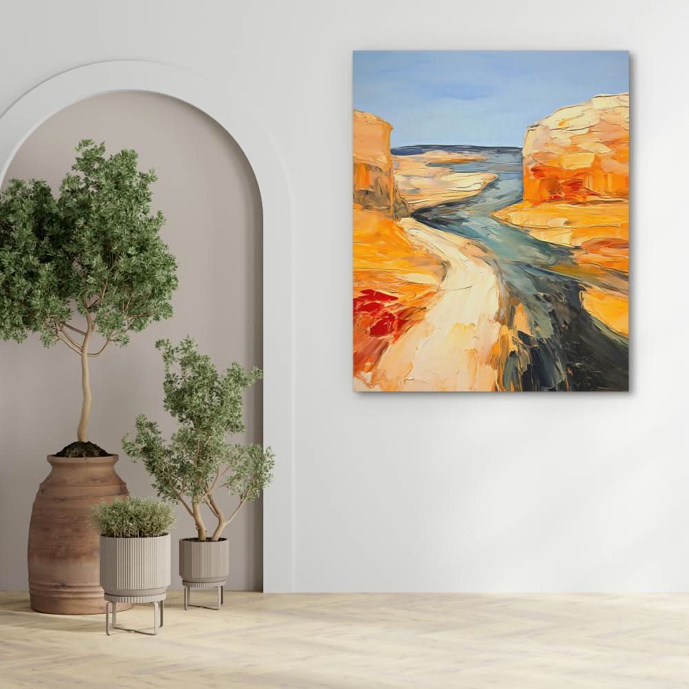 Grand Canyon River - Abstract Gold Canvas Wall Art