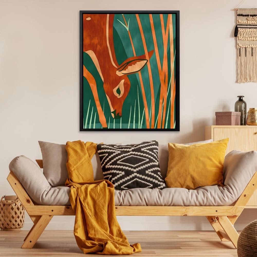 Grazing Deer - Brown Canvas Wall Art