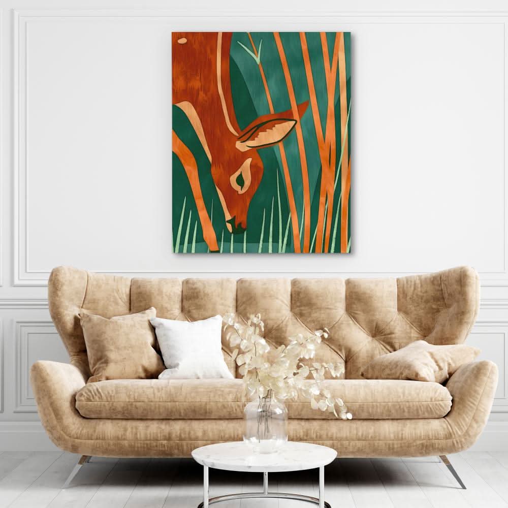 Grazing Deer - Deer Wall Art in Black Frame